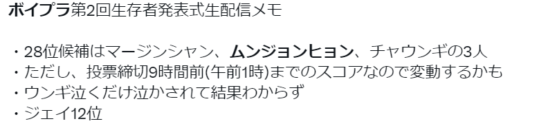 第2回生存者発表式についてのTwitter